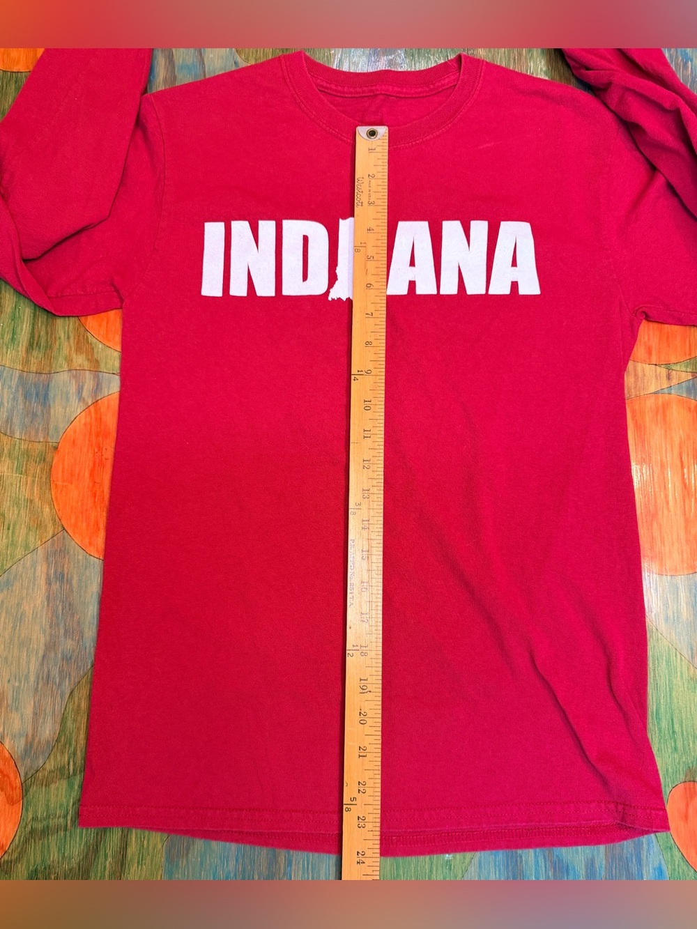 Indiana University IU Hoosiers Cotton Red Shirt Size Medium State Shape Pullover - Picture 4 of 5